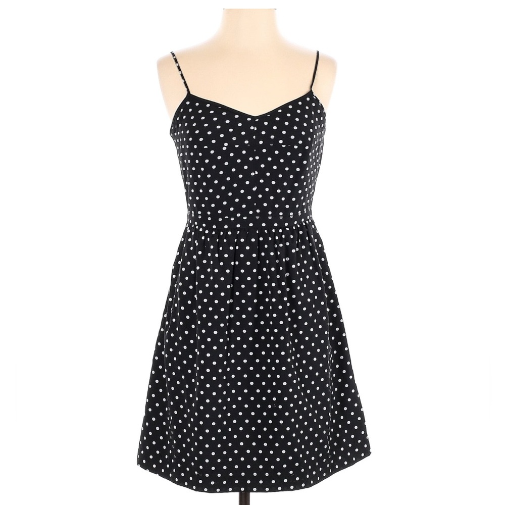 J. Crew Black and White Polka Dot Spaghetti Strap Cami Mini Dress